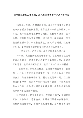 法院挂职锻炼工作总结：追风赶月莫停留平芜尽处是春山