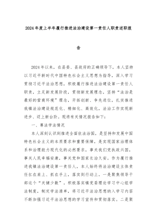 2024年度上半年履行推进法治建设第一责任人职责述职报告