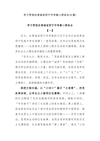 (6篇)学习贯彻在青海省西宁市考察心得体会