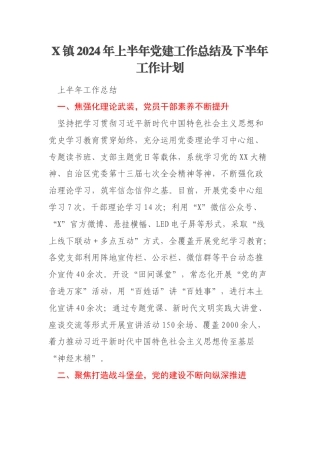 X镇2024年上半年党建工作总结及下半年工作计划