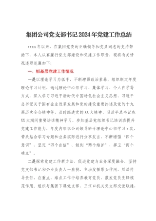 集团公司党支部书记2024年党建工作总结