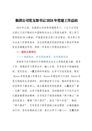 集团公司党支部书记2024年党建工作总结（2）