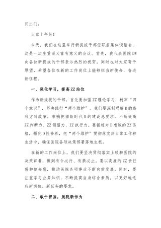 在新提拔干部任职前集体谈话会上的讲话：担当新使命 奋进新征程