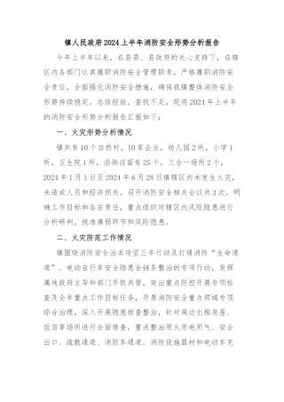 镇人民政府2024上半年消防安全形势分析报告