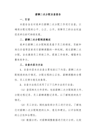 薪酬二次分配自查报告