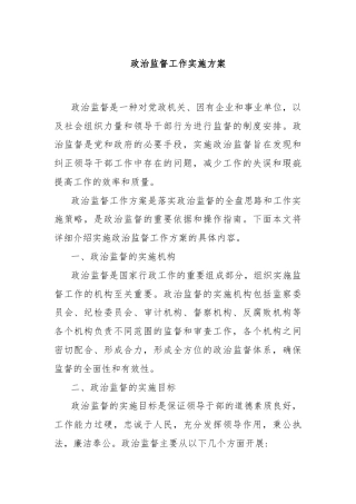 政治监督工作实施方案