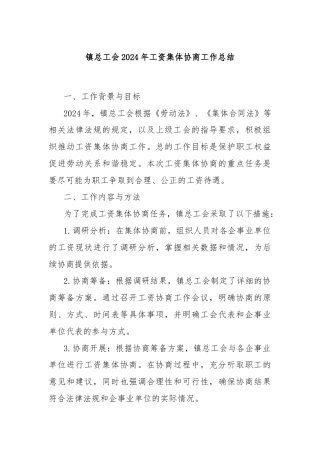 镇总工会2024年工资集体协商工作总结
