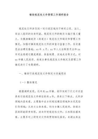 镇街规范性文件管理工作调研报告
