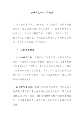 乡镇民政半年工作总结