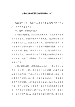 乡镇党委书记抓党建述职报告（1）