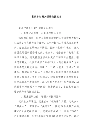 县级乡村振兴经验交流发言