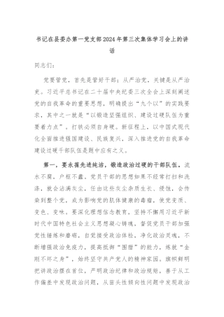 书记在县委办第一党支部2024年第三次集体学习会上的讲话