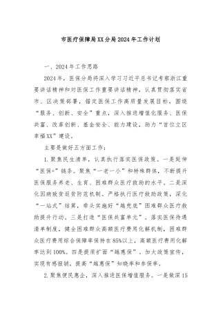 市医疗保障局XX分局2024年工作计划