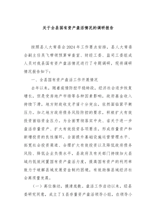 关于全县国有资产盘活情况的调研报告