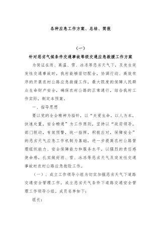 各种应急工作方案、总结、简报