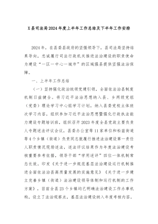 X县司法局2024年度上半年工作总结及下半年工作安排