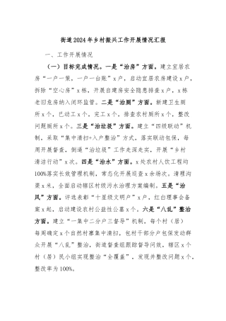 街道2024年乡村振兴工作开展情况汇报