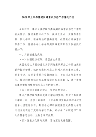2024年上半年落实网络意识形态工作情况汇报