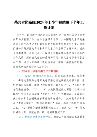 某共青团系统2024年上半年总结暨下半年工作计划