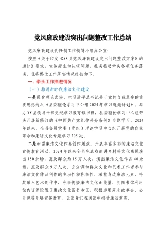 党风廉政建设突出问题整改工作总结