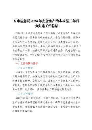 X市应急局2024年安全生产治本攻坚三年行动实施工作总结