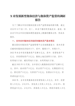 X市发展新型集体经济与集体资产监管的调研报告