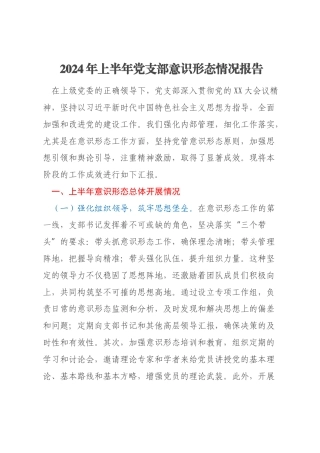 2024年上半年党支部意识形态情况报告