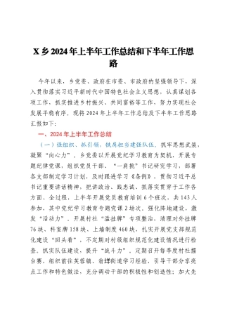 X乡2024年上半年工作总结和下半年工作思路