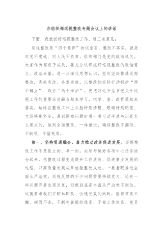 在组织部巡视整改专题会议上的讲话