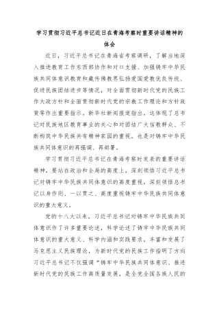 学习贯彻习近平总书记近日在青海考察时重要讲话精神的体会