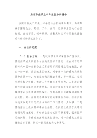 局领导班子上半年党性分析报告