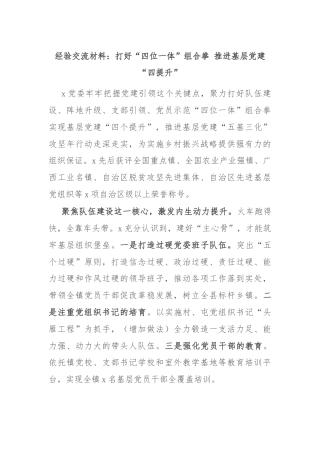 经验交流材料：打好“四位一体”组合拳 推进基层党建“四提升”