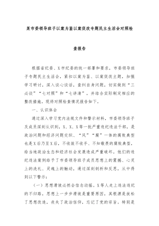 某市委领导班子以案为鉴以案促改专题民主生活会对照检查报告