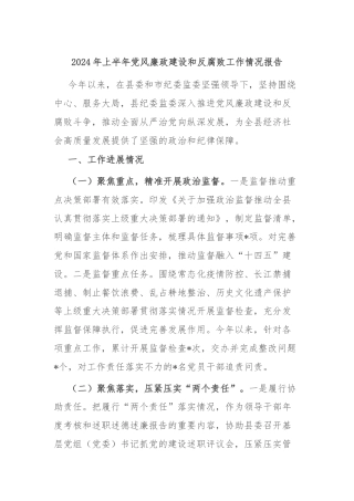 2024年上半年党风廉政建设和反腐败工作情况报告