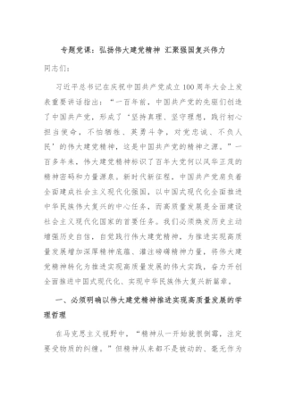 专题党课：弘扬伟大建党精神 汇聚强国复兴伟力