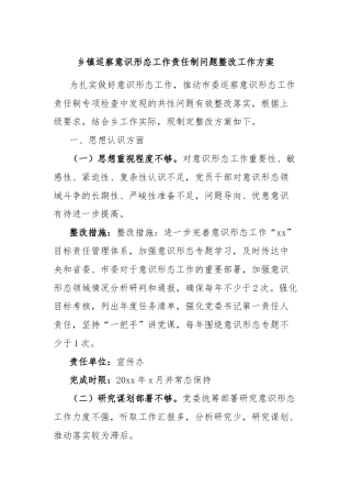 乡镇巡察意识形态工作责任制问题整改工作方案