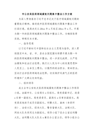 市公安局医药领域腐败问题集中整治工作方案