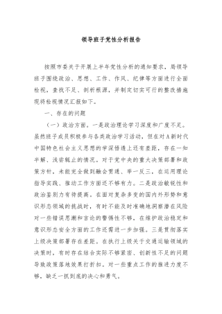 领导班子党性分析报告
