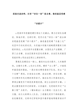 经验交流材料：打好“四位一体”组合拳，推进基层党建“四提升”