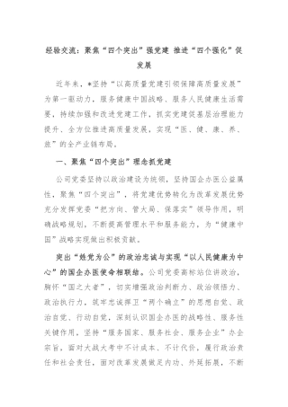 经验交流：聚焦“四个突出”强党建 推进“四个强化”促发展