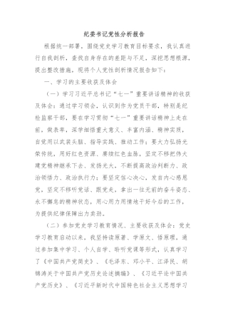 纪委书记党性分析报告