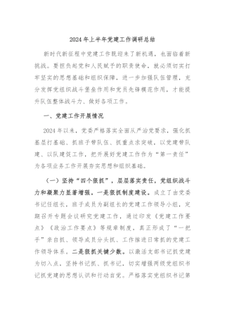 2024年上半年党建工作调研总结