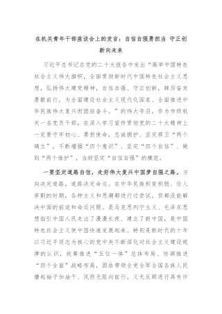 在机关青年干部座谈会上的发言：自信自强勇担当 守正创新向未来
