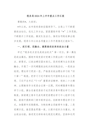税务局2024年上半年重点工作汇报