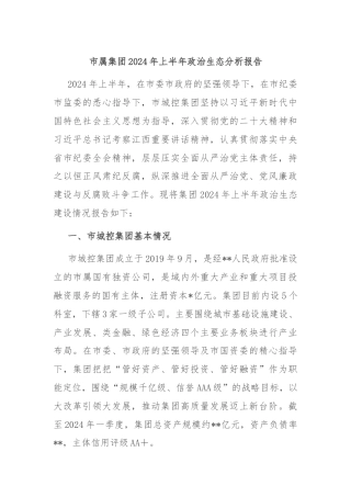 市属集团2024年上半年政治生态分析报告