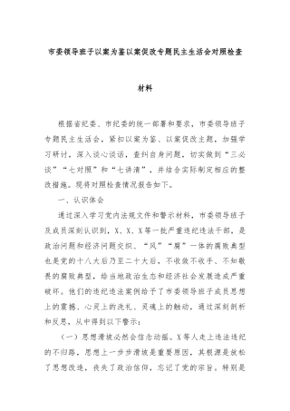 市委领导班子以案为鉴以案促改专题民主生活会对照检查材料