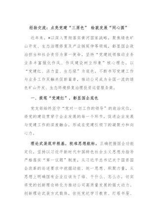 经验交流：点亮党建“三原色” 绘就发展“同心圆”