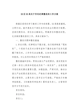 XX区XX局关于作风纪律整改的工作方案