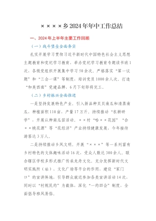 ××××乡2024年年中工作总结