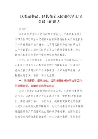 区委副书记、区长在全区防汛抗旱工作会议上的讲话